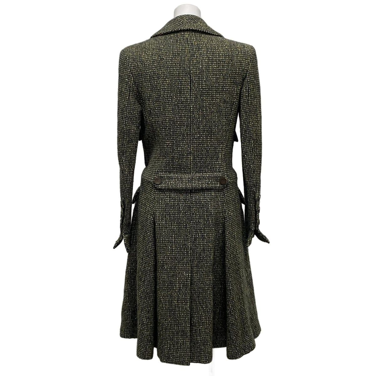 CHANEL シャネル コート サイズ36 S レディース - P18116 ダークグリーン×黒 長袖 チェック柄 ツイード 冬 ウール シルク