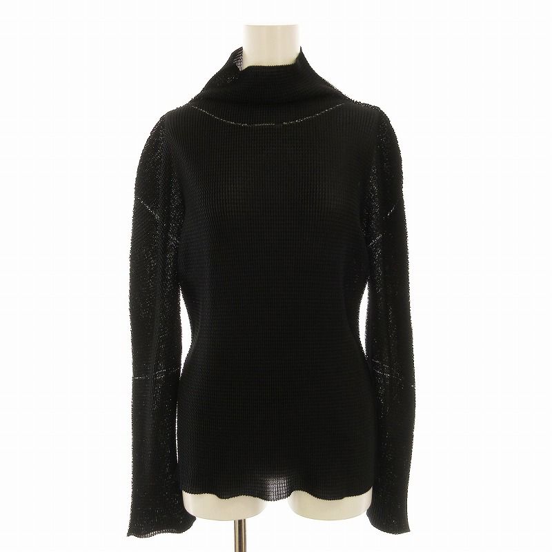 ミーイッセイミヤケ me ISSEY MIYAKE カットソー 長袖 ボックスプリーツ ボトルネック 黒 ブラック M155KJ001 |EE MT