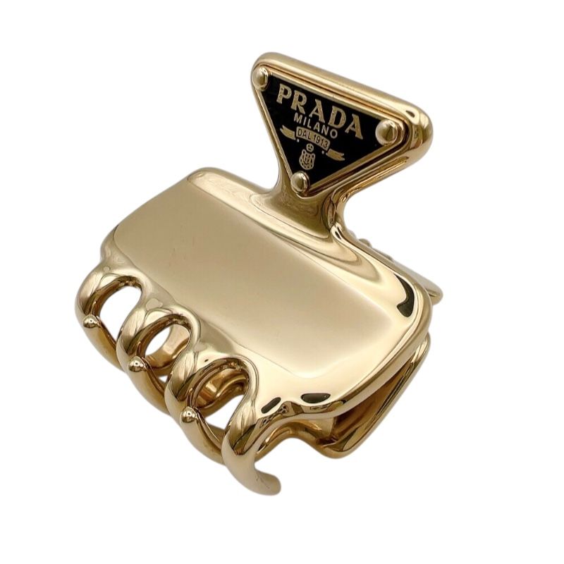 【未使用級】PRADA ヘアクリップ シアリング 三角ロゴ ベージュ PRADA - 【箱付き☆極美品】PRADA バレッタ ヘアクリップ 三角