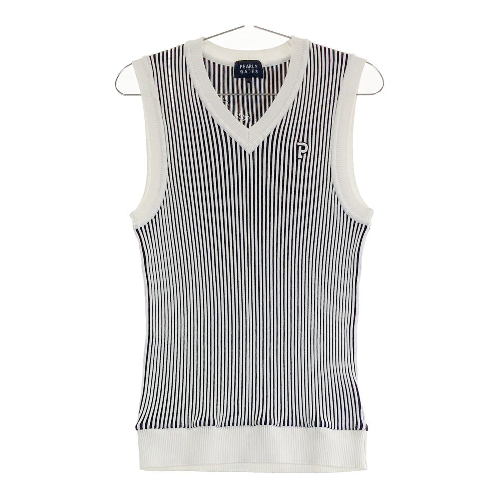 サイズ 1 PEARLY GATES パーリーゲイツ 2025年モデル Vネック ニットベスト ストライプ柄 ホワイト系 240101538247 ゴルフウェア レディース ストスト