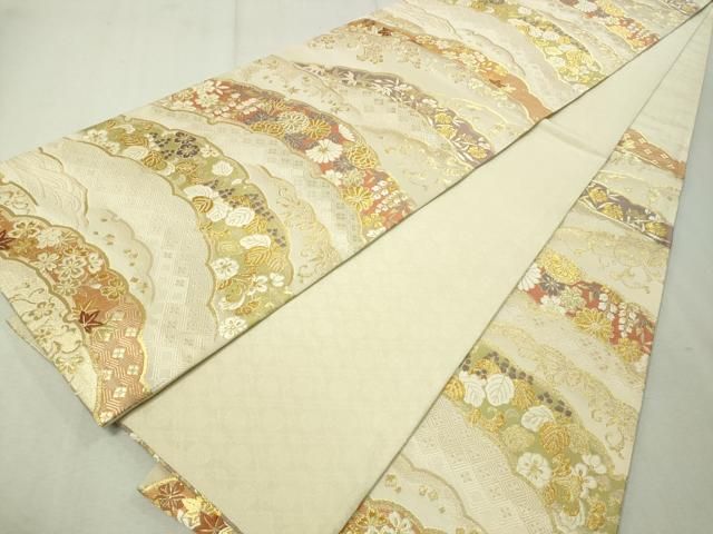平和屋着物▽六通柄袋帯 唐織 蒔絵四季聚華 金糸 正絹 逸品