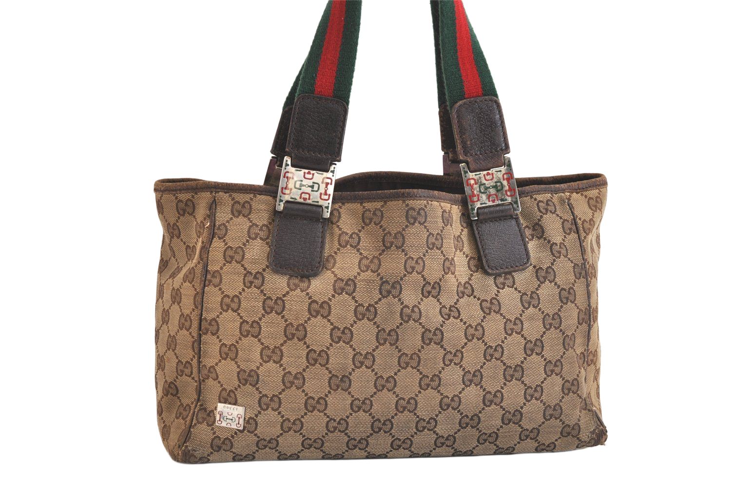 GUCCI グッチ ウェブ シェリーライン トートバッグ GGキャンバス 145810 ブラウン ジャンク 2835N
