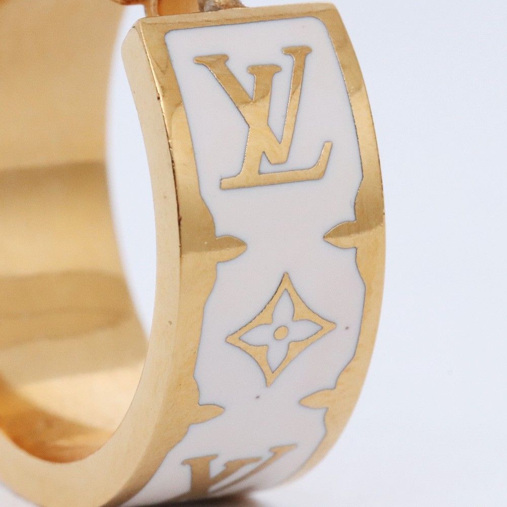 LOUIS VUITTON ピアス・ナノ グラム エナメル ホワイト ゴールド