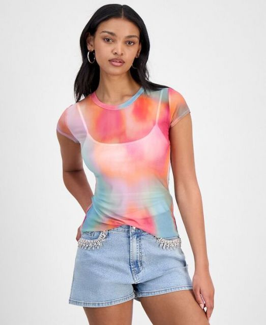 売れ筋商品|||バースリー カットソー トップス レディース Women's Printed Mesh Top, Exclusively at Macy's Ayla  Absrct A 送料無料】 バースリー レディース シャツ トップス Women's