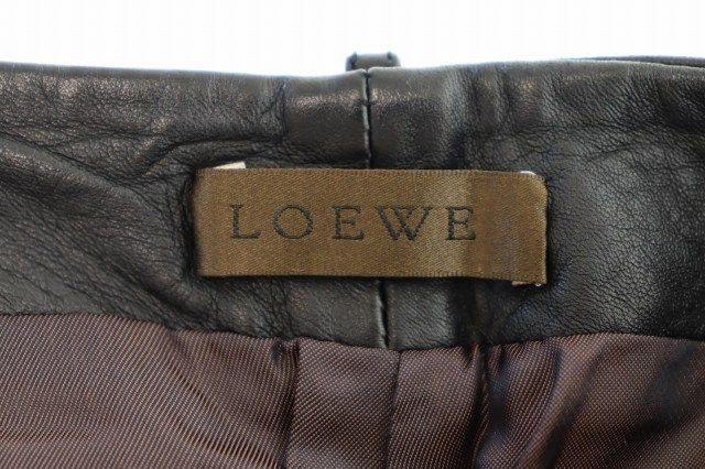 ロエベ LOEWE ヴィンテージ レザー パンツ 38 黒 ブラック ブランド