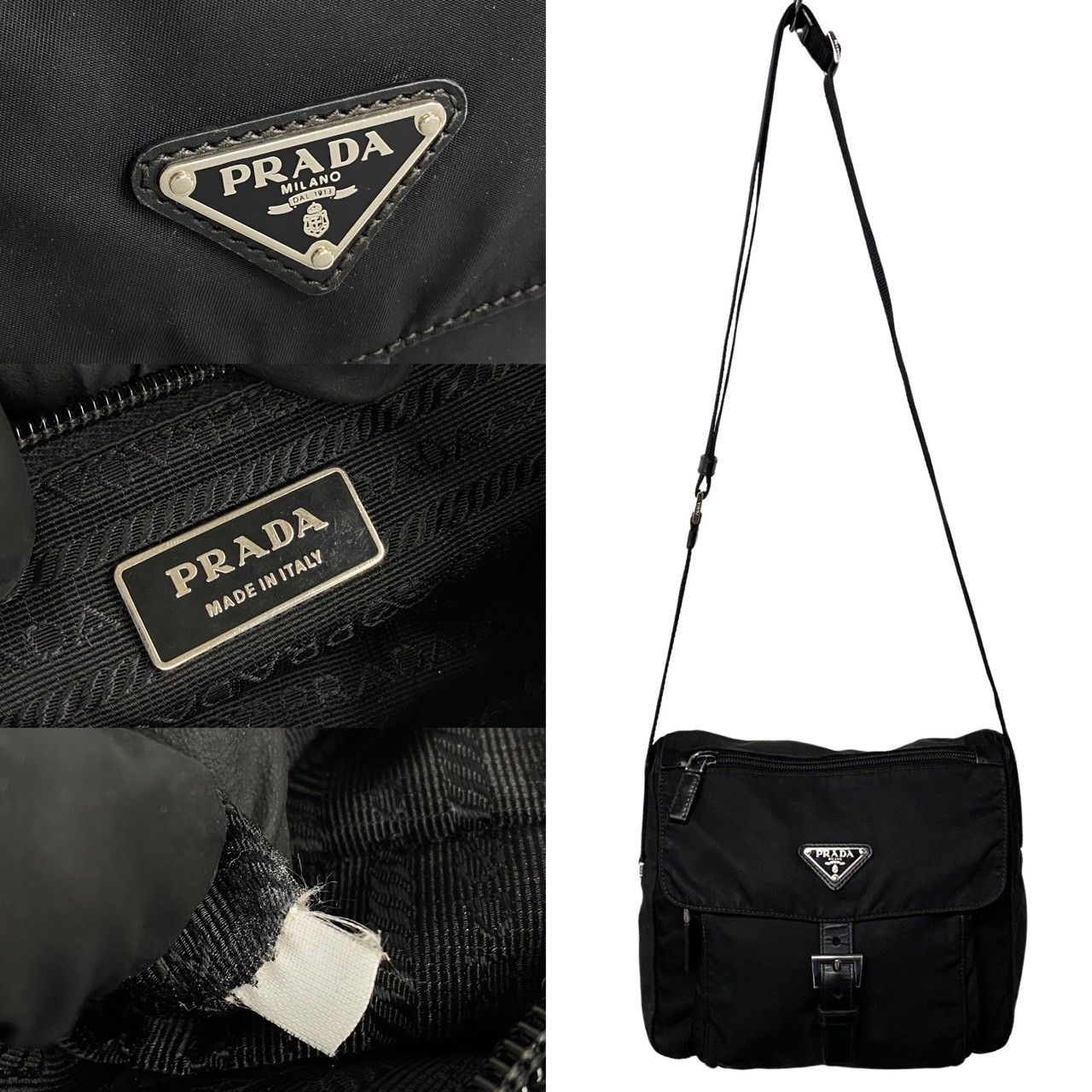 極 美品 希少品 PRADA プラダ 三角ロゴ 金具 ナイロン レザー 本革 