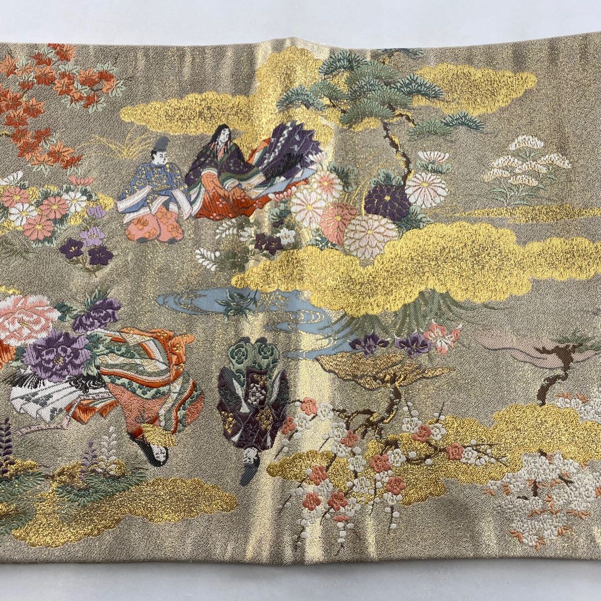 袋帯 秀品 紫式部日記絵 御所風景 金糸 箔 金色 お太鼓柄 正絹