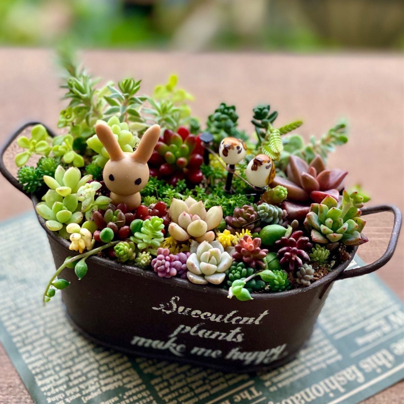 〜そのまま飾れる〜多肉植物寄せ植え(樹脂粘土レジン)干支　うさぎ