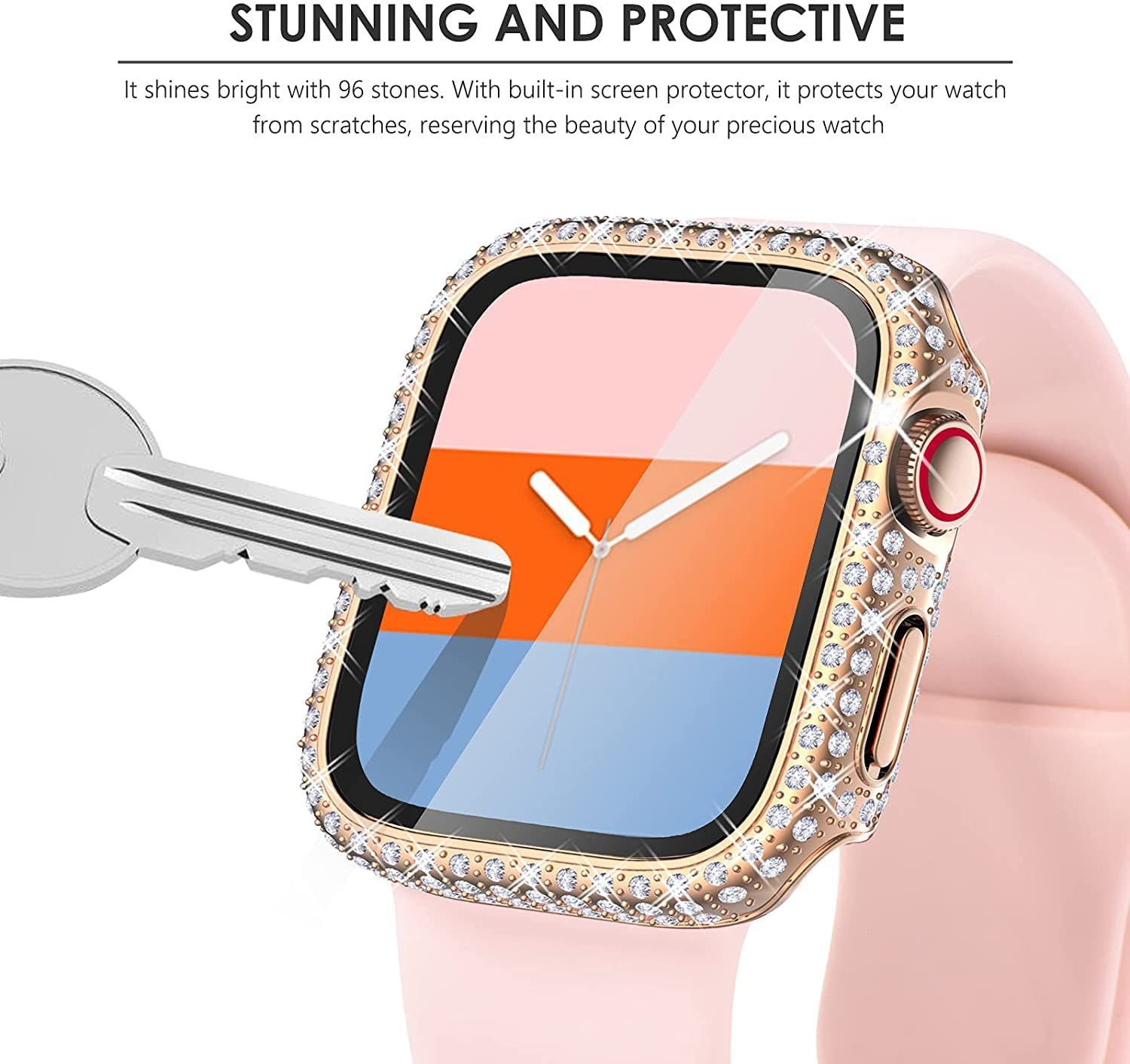 Apple Watch 7 8 45mm 対応ケース ガラスフィルム 一体型 保護フィルム付き クリスタルダイヤ付き アップルウォッチカバー Apple Watch 超薄型フィルム 液晶全面保護カバー 耐衝撃PCフレーム iWatch女性専用 全面保護ケース