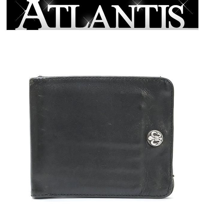 CHROMEHEARTSクロムハーツ ワンスナップ黒レザー二つ折り財布 CHROME HEARTS】クロムハーツ『ワンスナップ クロスボタン 二