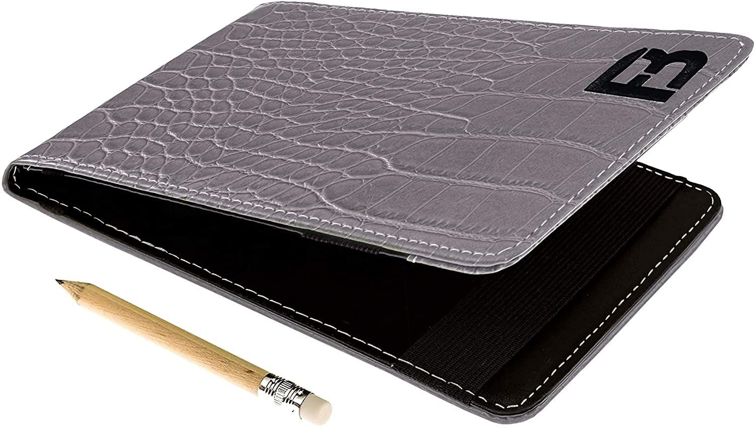 Fuzzy Bunkers 高品質レザーゴルフスコアカードホルダー ヤーデージブックカバー 無料ゴルフペンシルとダウンロード可能なPDFスタットトラッカーシート(グレー) [グレー]