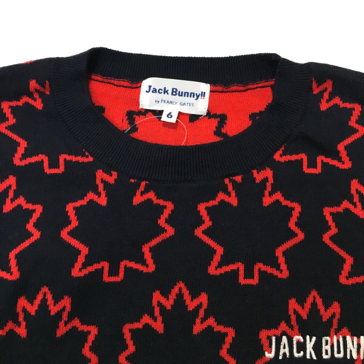 JACK BUNNY!! - coco 中古 ジャックバニー Jack Bunny!! メンズ セーター 6(LL) 濃紺×赤 ネイビー クルーネック 総柄 中古 メンズ ジャックバニー Jack Bunny!! セーター 6(LL) 濃紺
