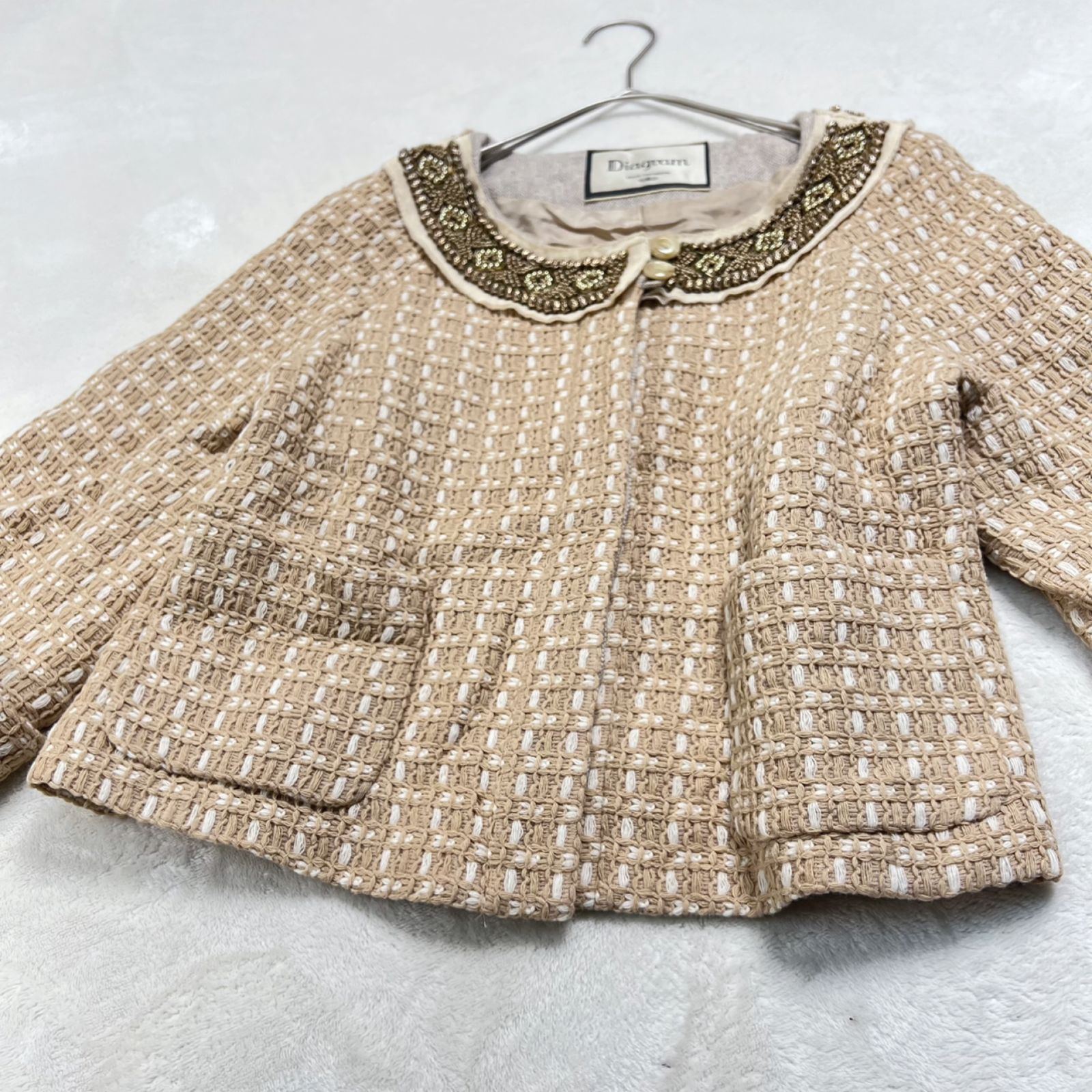 極美品】ダイアグラム（Diagram)ウール混 ビーズ刺繍 ノーカラー  