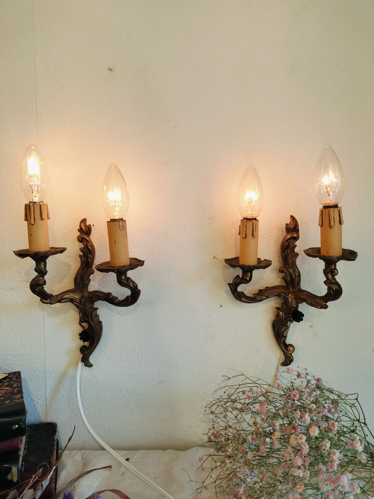 フランス アンティーク ブロンズ ランプ 装飾 2灯 ブラケット ペア