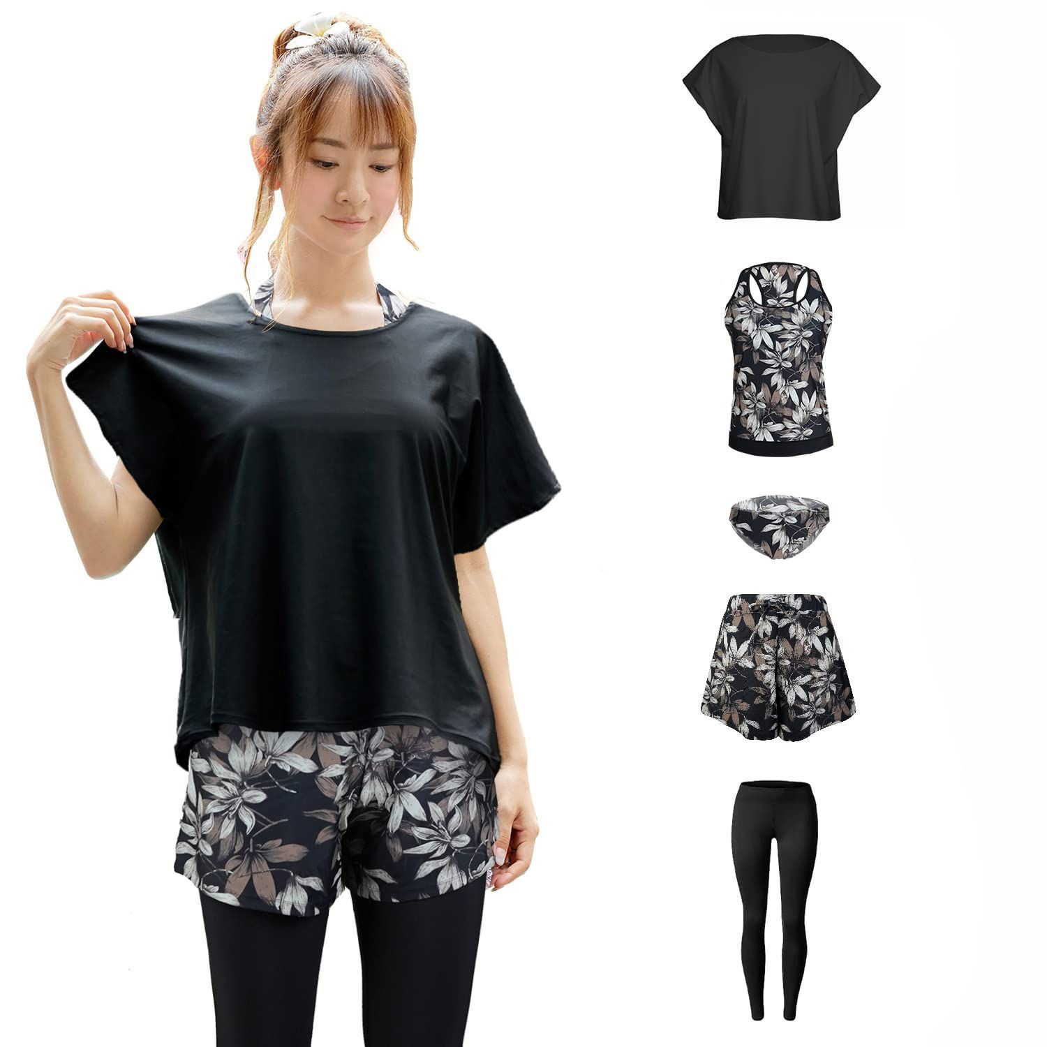 特価 ４点セット オーバーTシャツ カバーアップ タンキニ 体型カバー ショートパンツ レディース 【ARMOTO】水着