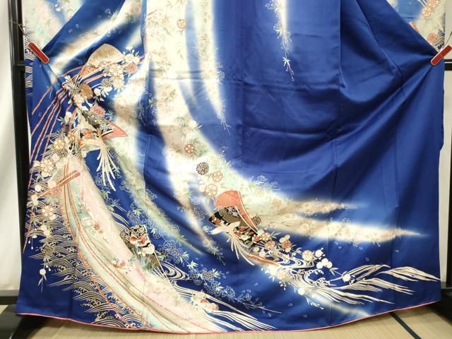 振袖フルセット豪華振袖　駒刺繍　扇面流水草花文　金彩　正絹 平和屋着物□豪華振袖 駒刺繍 流水草花文 金彩 正絹 逸品
