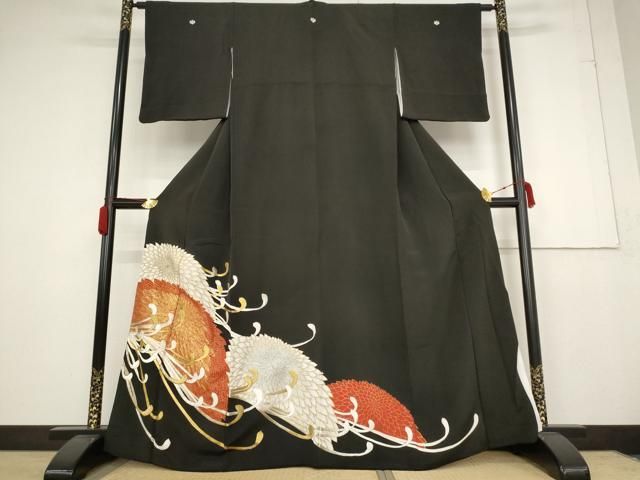 平和屋着物□豪華黒留袖 駒刺繍 乱菊 金銀糸 金彩 正絹 逸品