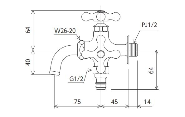 KVK 屋外ホース接続ニップル付二口横水栓 K124CSPJ