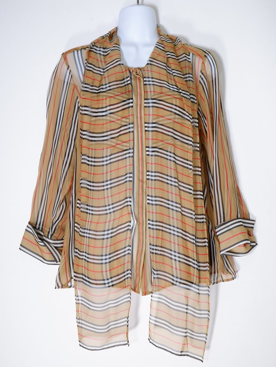 バーバリーBURBERRY Icon Stripe Silk Pussy-bow Blouseアイコンストライプ チェック プッシーボウ シルクブラウス【38】【LSHA69659】 バーバリーBURBERRY Icon Stripe Silk Pussy-bow Blouseアイコン