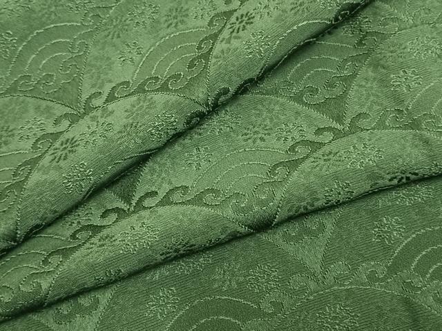 平和屋着物▽上質な色無地 単衣 扇面地紋 緑青色 正絹 AABB2417fy