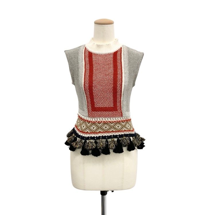 ※お値下げ中【新品未使用】mame kurogouchi フリンジ　ベスト 美品】mame kurogouchi（マメ） ジャガードニットベスト フリンジ