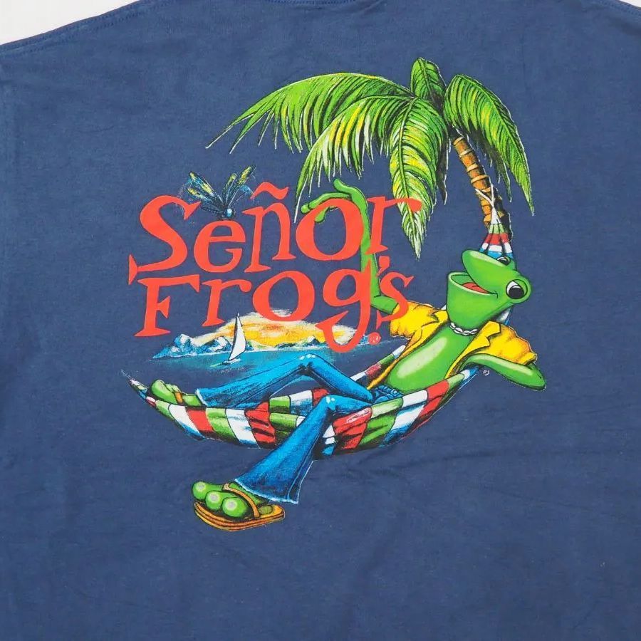 (アメリカ古着)Senor Frogs セニョールフロッグス カエルイラスト ネイビーTシャツ M