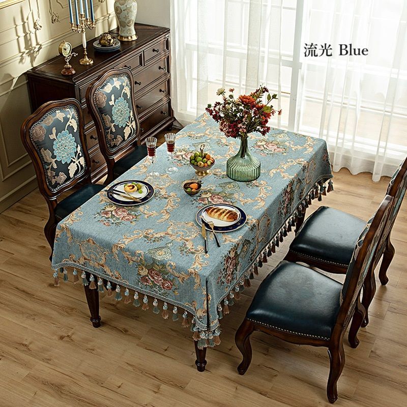 テーブルクロス ヨーロッパ ロココ 140cm 240cm 220cm ブルー 高級感  