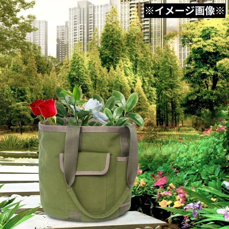 バケツツールバッグ キャンバス 防水 ガーデニング 園芸作業用 手提げ道具袋 大容量 折りたたみ 工具収納 工具差し入れ
