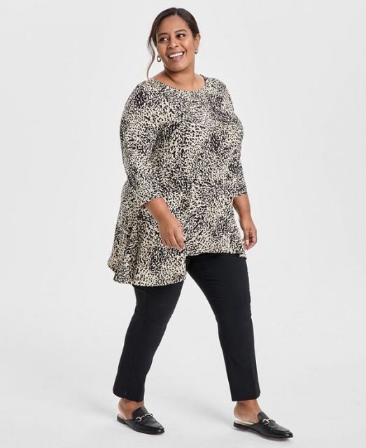 売れ筋商品|||ジェイエムコレクション カットソー トップス レディース Plus Size Printed Scoop-Neck Tunic, Exclusively at Macy's Coffee Cake 送料無料】 ジェイエムコレクション レディース シャツ トップス