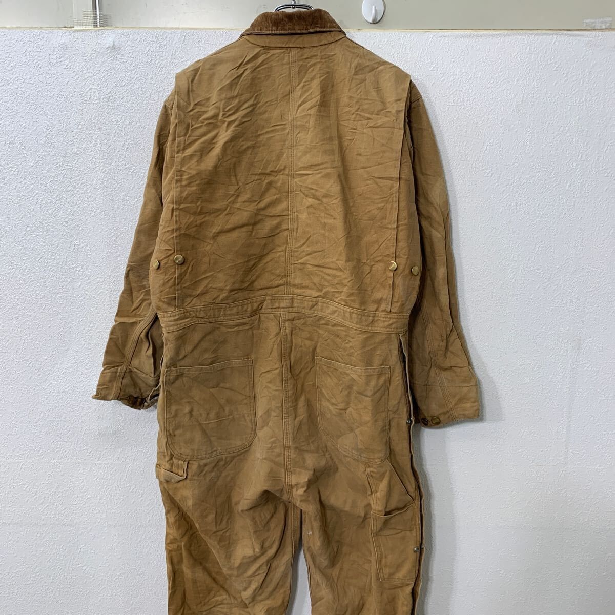 Carhartt 80's ダックオーバーオール レッド中綿 ベージュ つなぎ Carharttカーハート ダック USA製 茶色 オールインワン つなぎ 42