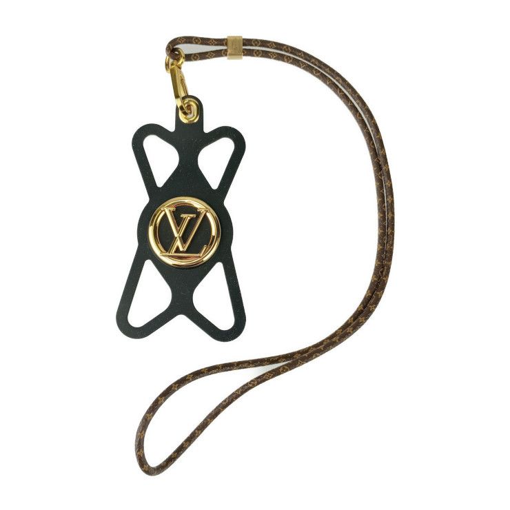 LOUIS VUITTON ルイヴィトン フォンホルダー ルイーズ M68382 ブラック ブラウン ゴールド金具 シリコン モノグラムキャンバス ユニセックス サークルロゴ ネックストラップ スマホホルダー