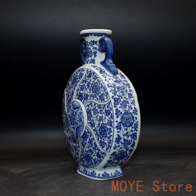 青花纏枝蓮如意抱月瓶 景徳鎮 陶磁器 装飾品 現代工芸品 美術品 置物