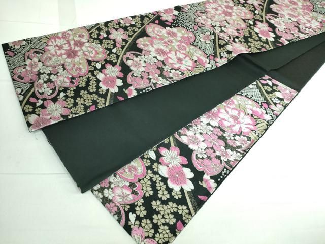 平和屋着物○上質な小紋 舞花文 夜桜 墨黒地 金彩 鬼しぼ縮緬