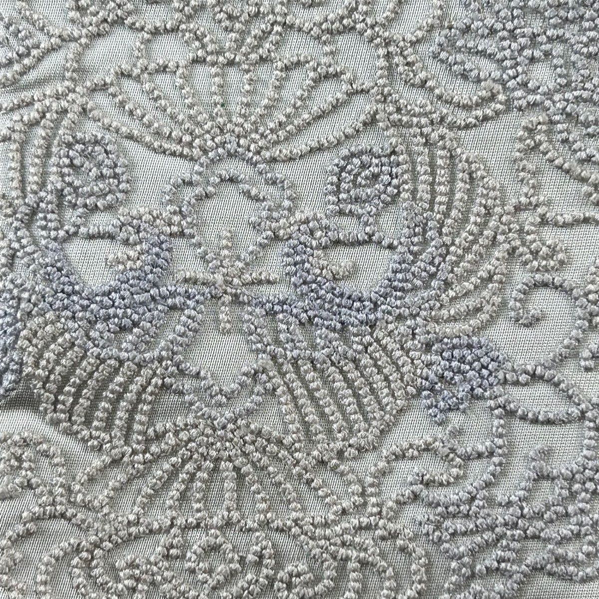袋帯 秀品 鈴乃屋 向かい鳥 草花 相良刺繍 箔 青灰色 お太鼓柄