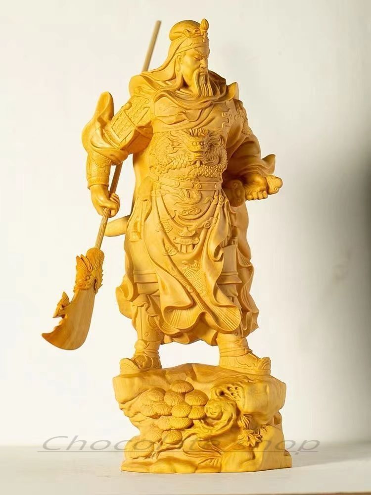 白檀彫刻提刀関羽様立像(整理番号:Q45) 仏像 浄土真宗西型本願寺派 阿弥陀如来 立像 白檀八角台座 西型
