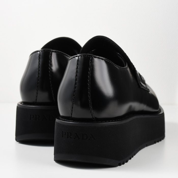 プラダ ブラックレザー 厚底ローファー PRADA ブラックレザー ローファー 厚底