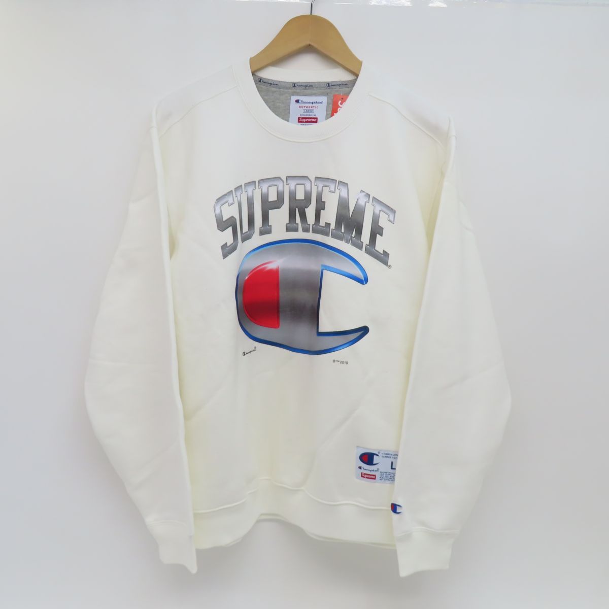 Supreme シュプリーム×Champion チャンピオン Chrome Crewneck クローム クルーネック Lサイズ ホワイト