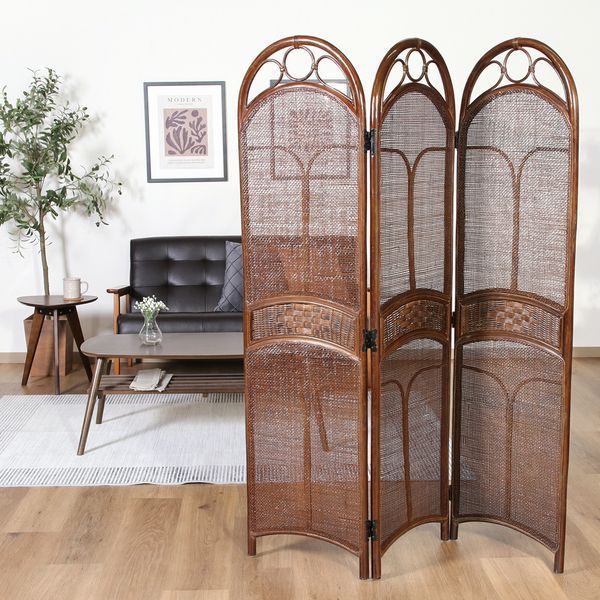 ラタン スクリーン 3連 BR ブラウン 代引不可 WWW_NOITHATQUANGTHANH_NET