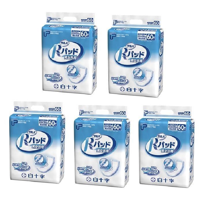 まとめ買い PU サルバ Rパッド 男女共用 33242 60枚×５袋 計300枚 白十字 4987603332423