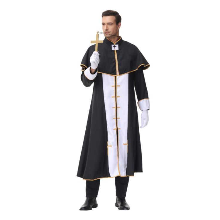 コスプレ 仮装 牧師セット 2点 衣装+ケープ コスプレ 衣装 ハロウィン 仮装 コスチューム 牧師 男性用 大人用 パーティーグッズ 余興 神父 メンズ#wxn10596