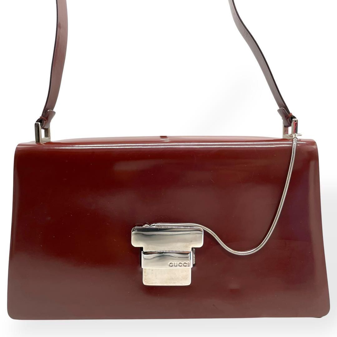 グッチ　エナメルショルダーバッグ 良品 GUCCI グッチ ショルダーバッグ エナメル レザー ボルドー