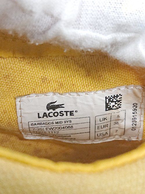 ◇ LACOSTE ラコステ ミドルカット スニーカー シューズ サイズUK5 EUR38 USA7 イエロー レディース P  【1308240019172】