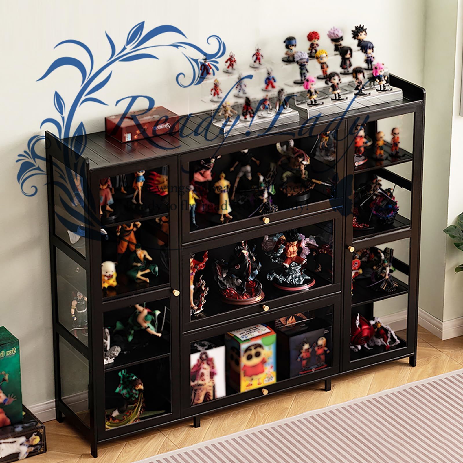 コレクションケース 木製 フィギュアケース 大型 三面透明5枚扉 長さ135 密閉防塵 大容量 組み立て式 コレクションラック 棚 ディ