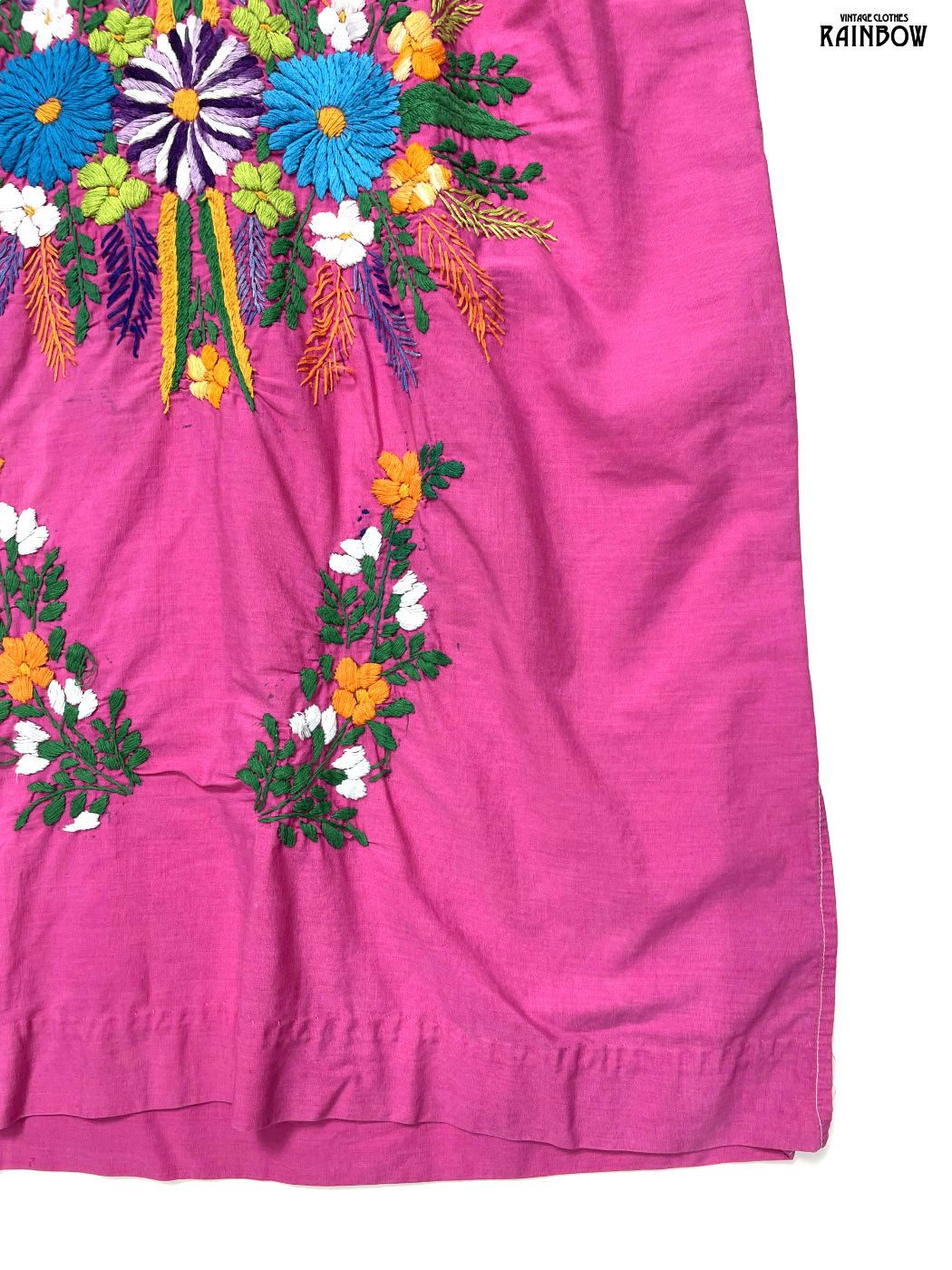 古着 メキシカン刺繍 スリット 花柄 コットン ロング丈 半袖