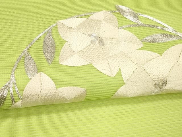 平和屋着物＊夏物 九寸開き名古屋帯 駒刺繍 総刺繍 草花文 正絹