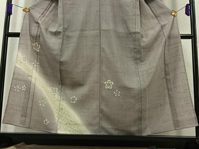 平和屋着物▽訪問着　単衣　生紬　舞花文　正絹　逸品　AABB2466jh 平和屋着物▽訪問着 単衣 生紬 舞花文 正絹 逸品 AABB2466jh