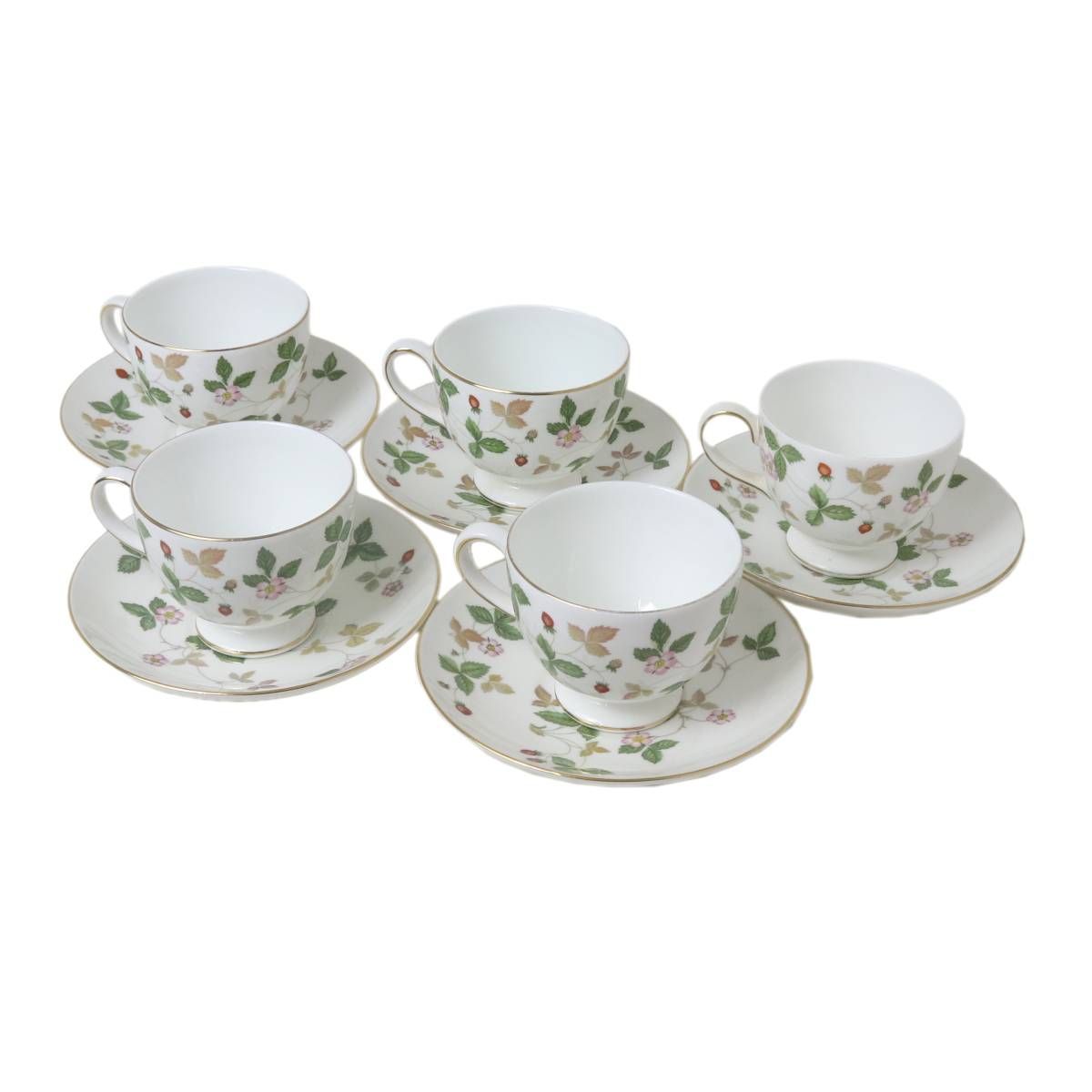 WEDGWOOD ウェッジウッド カップ-ソーサー 5客セット ワイルドストロベリー Bone China ソーサー 直径14.8cm カップ 口径85×胴高70 mm NT Bランク