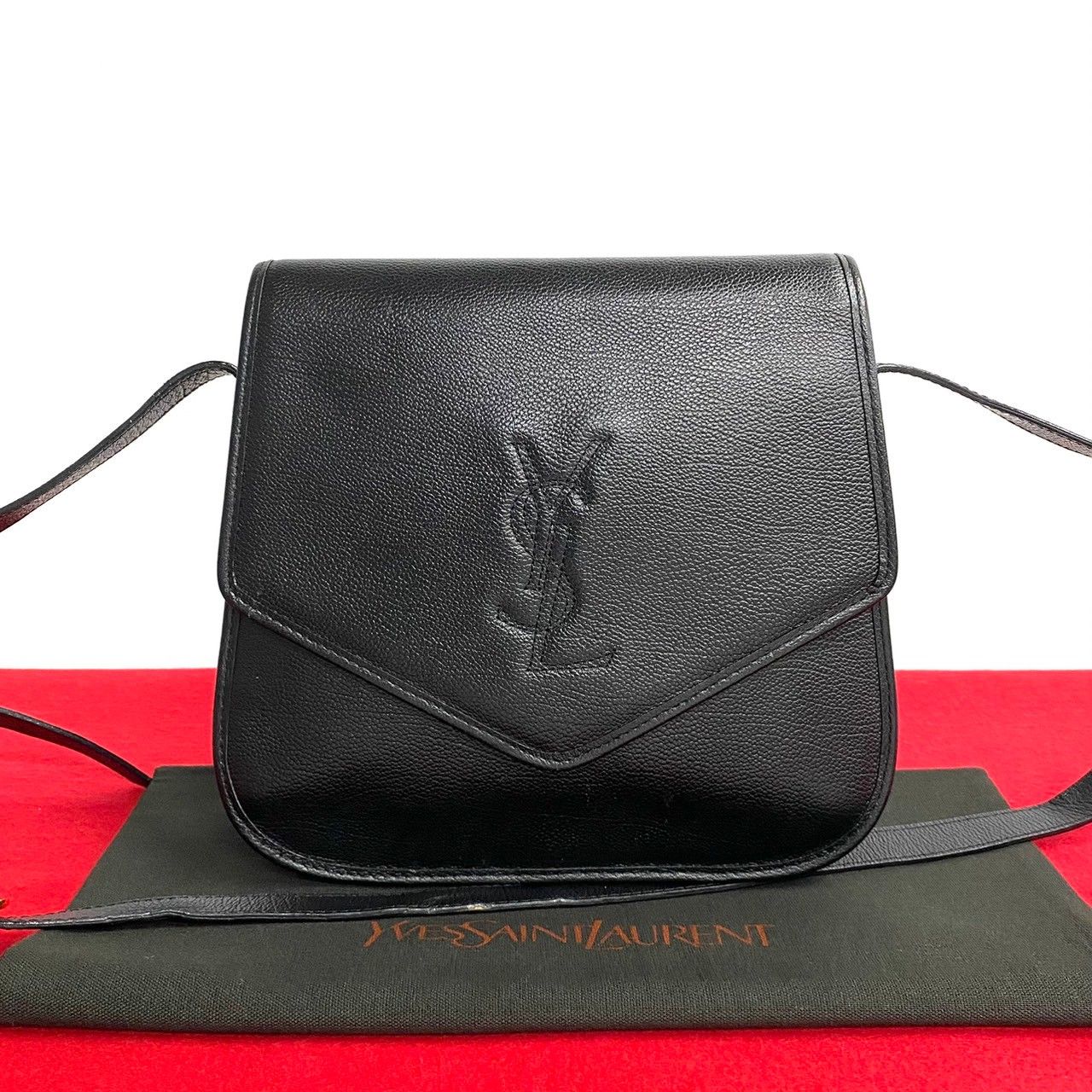 ほぼ未使用 YVES SAINT LAURENT イヴサンローラン ヴィンテージ YSL ロゴ レザー 本革 ショルダーバッグ ポシェット ブラック  黒 21563 - メルカリ