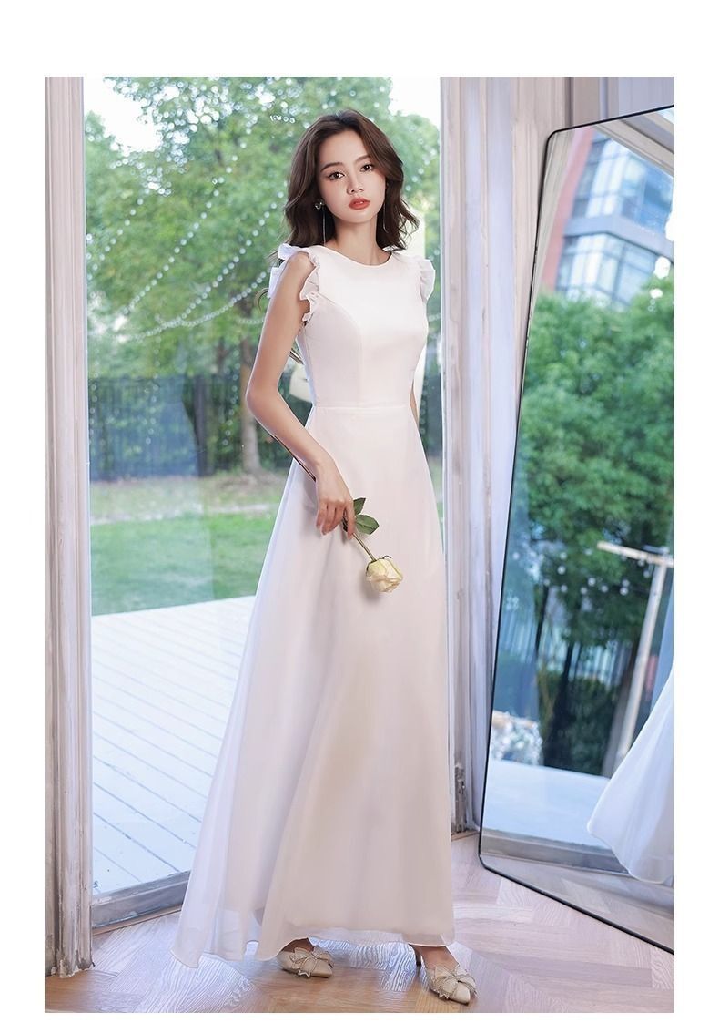 送料無料 白ドレス レディース 2025 ヘップバーン風 ノースリーブ 長丈 高腰 結婚式 成人式 小柄向け Aライン 小礼服 XS-3XLWP今だけ 109 WWW_SUPERTOOLSSHOP_NL