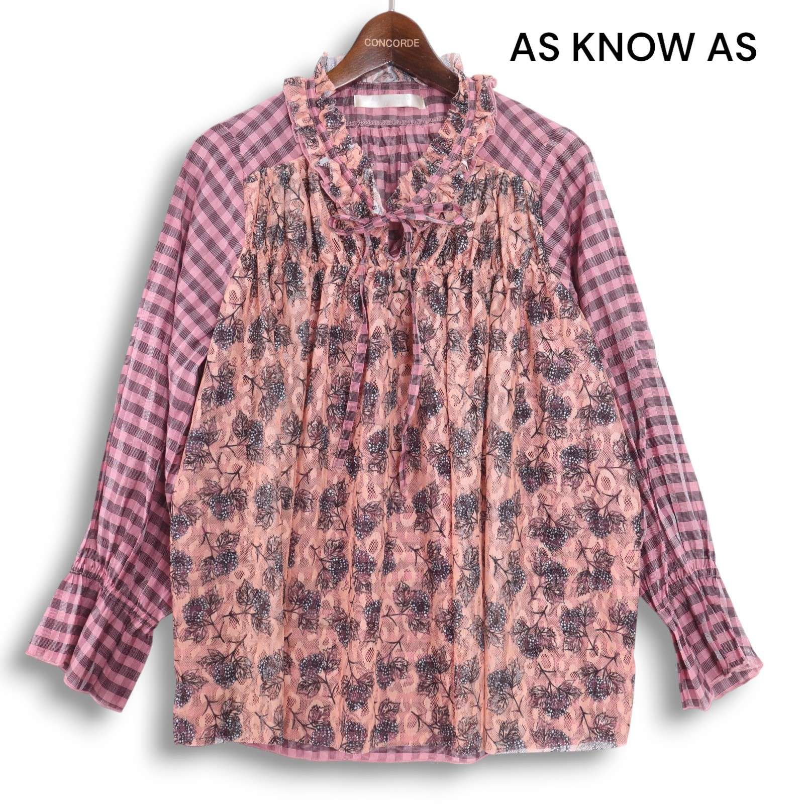 #snc アズノゥアズオオラカ AS KNOW AS olaca シャツ・ブラウス 半袖 チェック レース  レディース [922287] チェック流れ刺繍SH | AS KNOW AS オンラインショップ